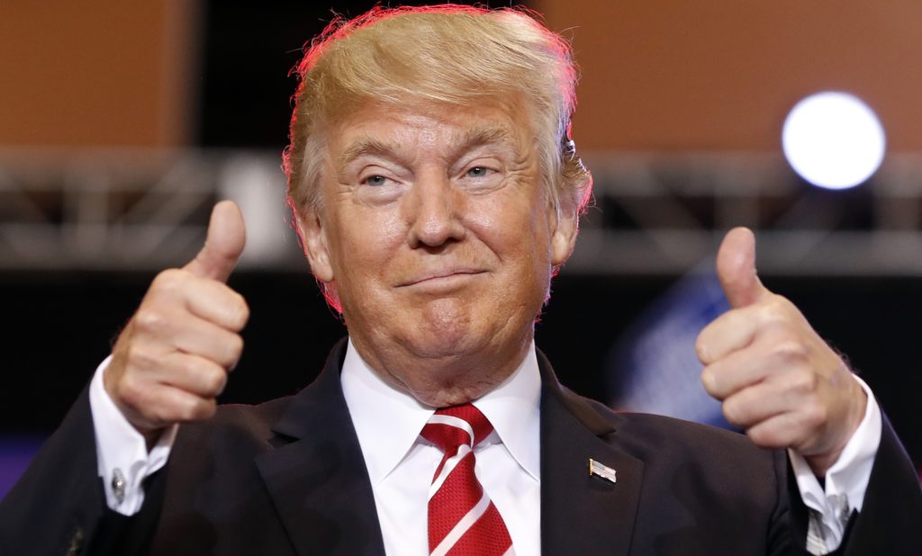 President Donald Trump reacts before speaking at a rally at the Phoenix Convention Center, Tuesday, Aug. 22, 2017, in Phoenix. (AP Photo/Alex Brandon)