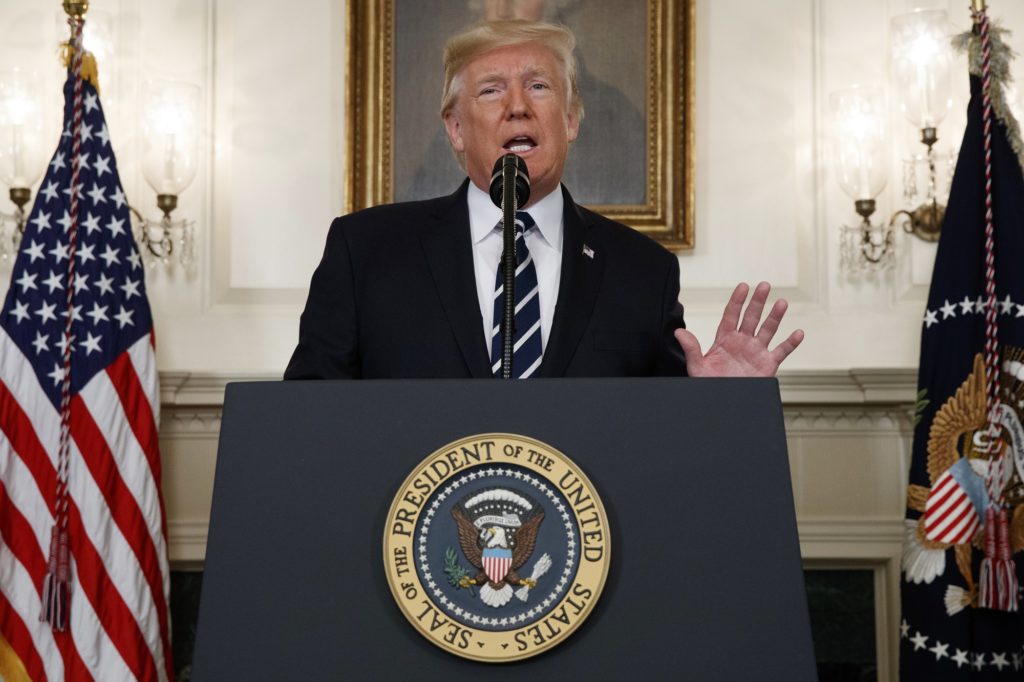 President Donald Trump makes a statement about the mass shooting in Las Vegas, Monday, Oct. 2, 2017 at the White House in Washington. (AP Photo/Evan Vucci)