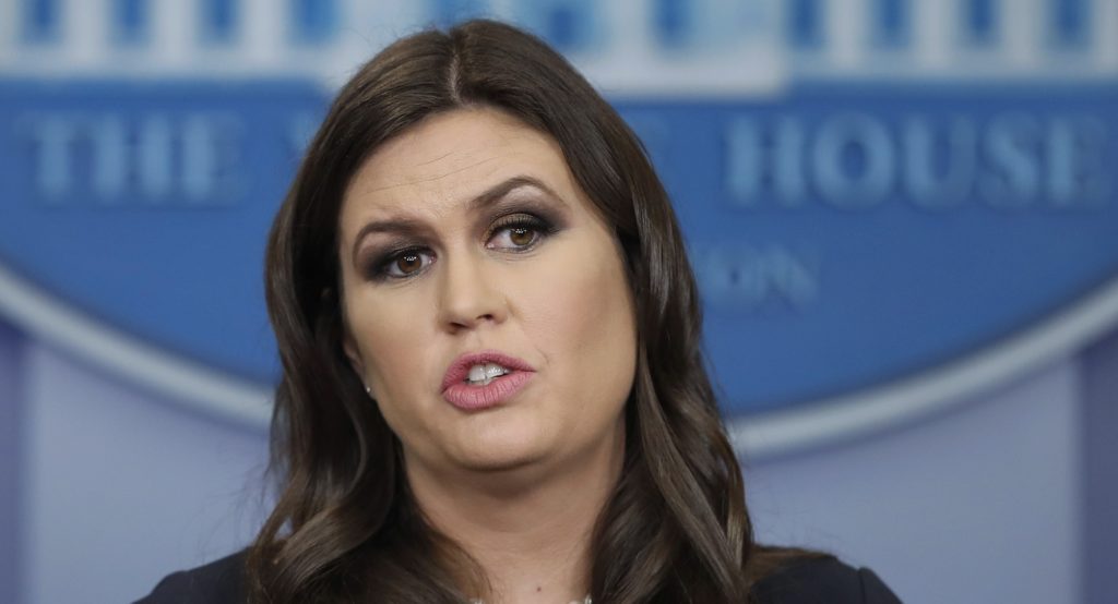 White House press secretary Sarah Huckabee Sanders speaks during a press briefing at the White House, Tuesday, Oct. 31, 2017, in Washington. (AP Photo/Alex Brandon)
