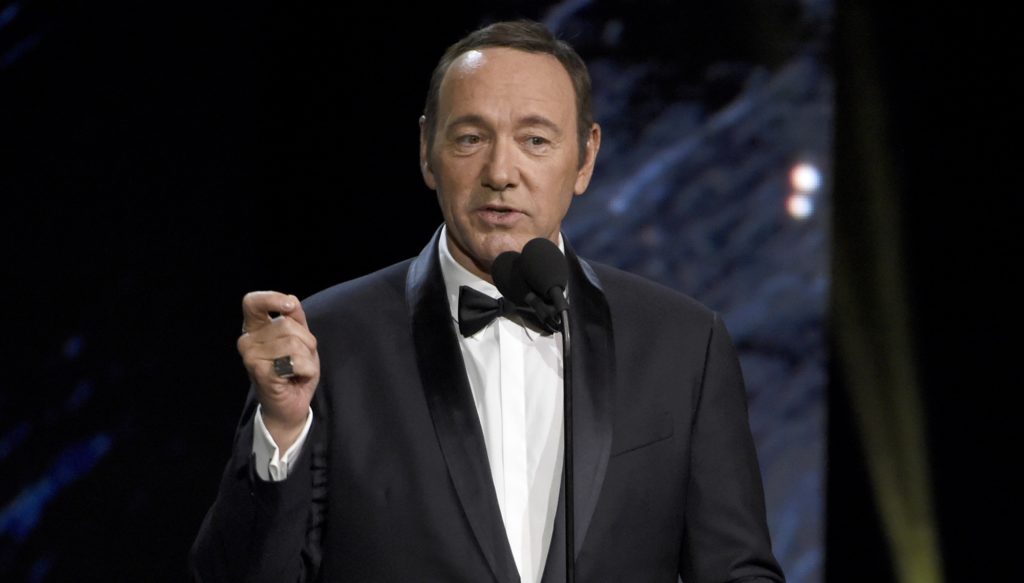 FILE - In this Oct. 27, 2017 photo, Kevin Spacey presents the award for excellence in television at the BAFTA Los Angeles Britannia Awards at the Beverly Hilton Hotel in Beverly Hills, Calif. British media reported Friday, Nov. 3, that London police are investigating Spacey over an alleged 2008 assault. Police declined to name Spacey as the subject of the investigation, but confirmed they are looking into a 2008 incident in Lambeth that several British media outlets say involved Spacey, who has been accused of sexual harassment by several men in recent days. (Photo by Chris Pizzello/Invision/AP, File)