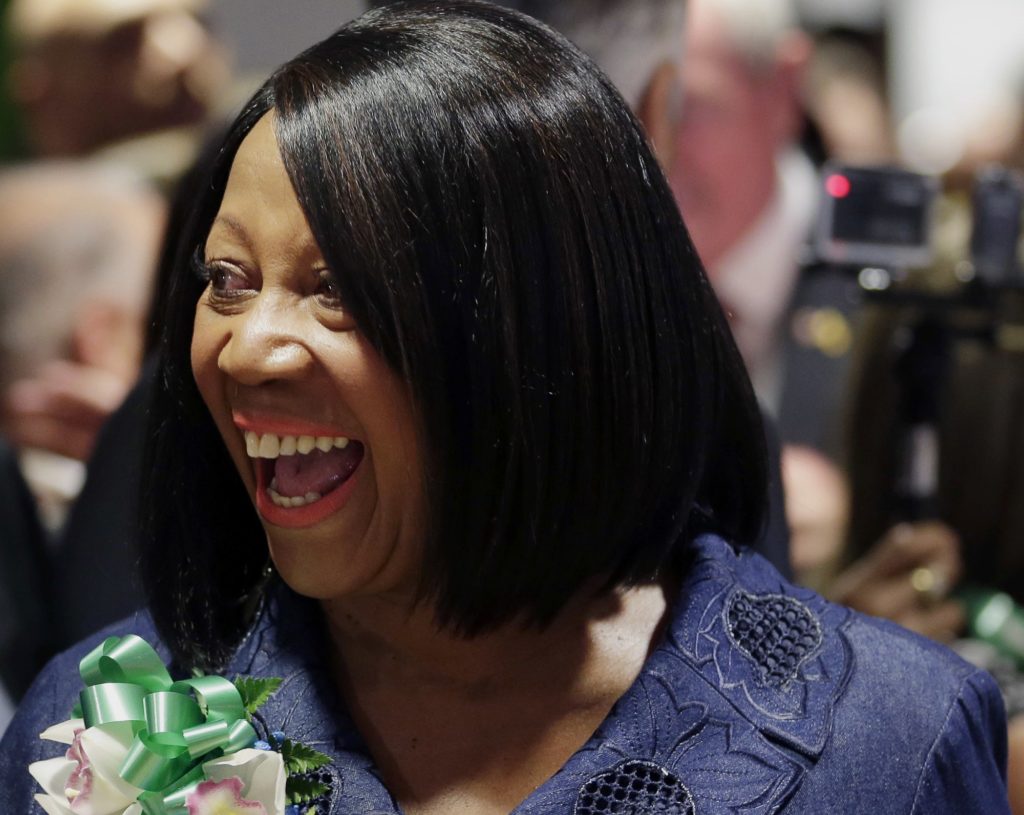 Democratic candidate for New Jersey lieutenant governor Sheila Oliver arrives to a news conference in Newark, N.J., Wednesday, July 26, 2017. Gubernatorial candidate Phil Murphy announced that Assemblywoman Oliver is joining his ticket as the candidate for lieutenant governor. (AP Photo/Seth Wenig)