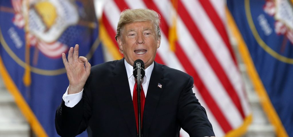 President Donald Trump speaks at the Utah State Capitol Monday, Dec. 4, 2017, in Salt Lake City. Trump traveled to Salt Lake City to announce plans to shrink two sprawling national monuments in Utah in a move that will delight the state's GOP politicians and many rural residents who see the lands as prime examples of federal overreach, but will enrage tribes and environmentalist groups who vow to immediately sue to preserve the monuments. (AP Photo/Rick Bowmer)
