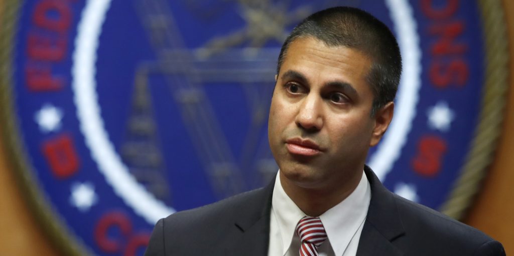 Federal Communications Commission (FCC) Chairman Ajit Pai arrives for an FCC meeting where they will vote on net neutrality, Thursday, Dec. 14, 2017, in Washington. (AP Photo/Jacquelyn Martin)