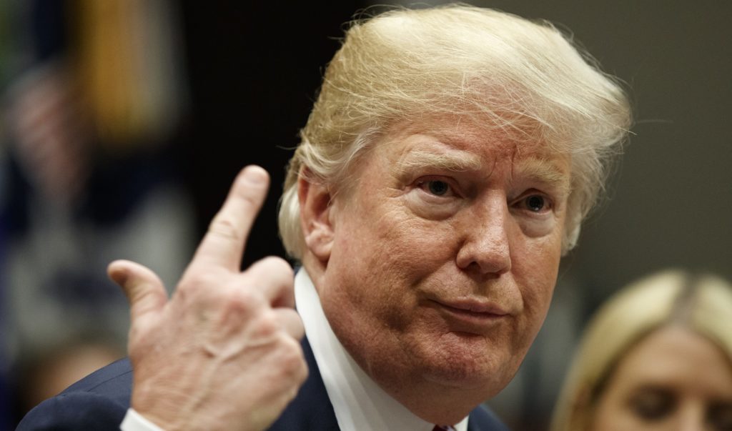 President Donald Trump speaks during a meeting with state and local officials to discuss school safety, in the Roosevelt Room of the White House, Thursday, Feb. 22, 2018, in Washington. (AP Photo/Evan Vucci)