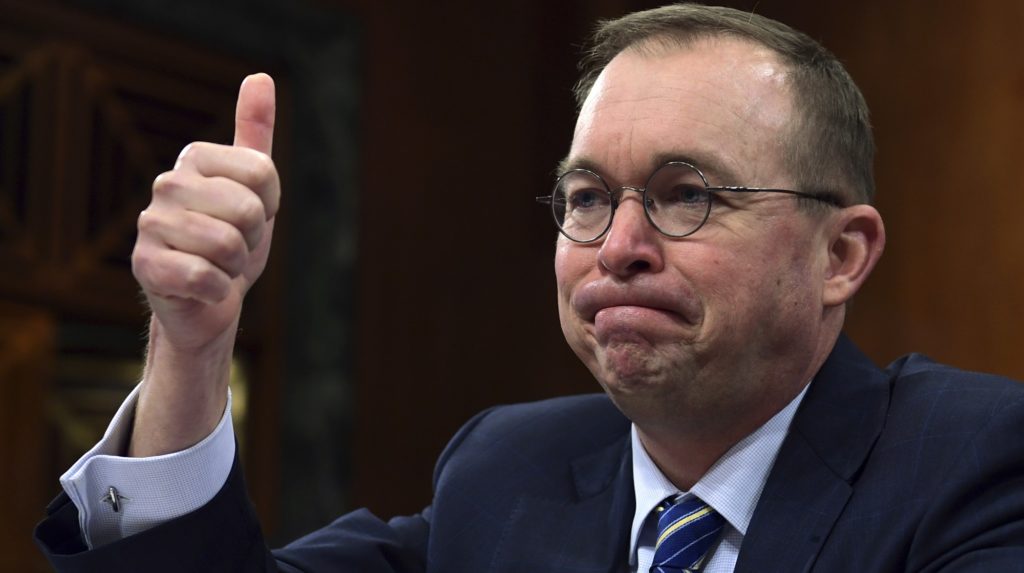 Budget Director Mick Mulvaney testifies before the Senate Budget Committee on Capitol Hill in Washington, Tuesday, Feb. 13, 2018, on President Donald Trump's fiscal year 2019 budget proposal. (AP Photo/Susan Walsh)