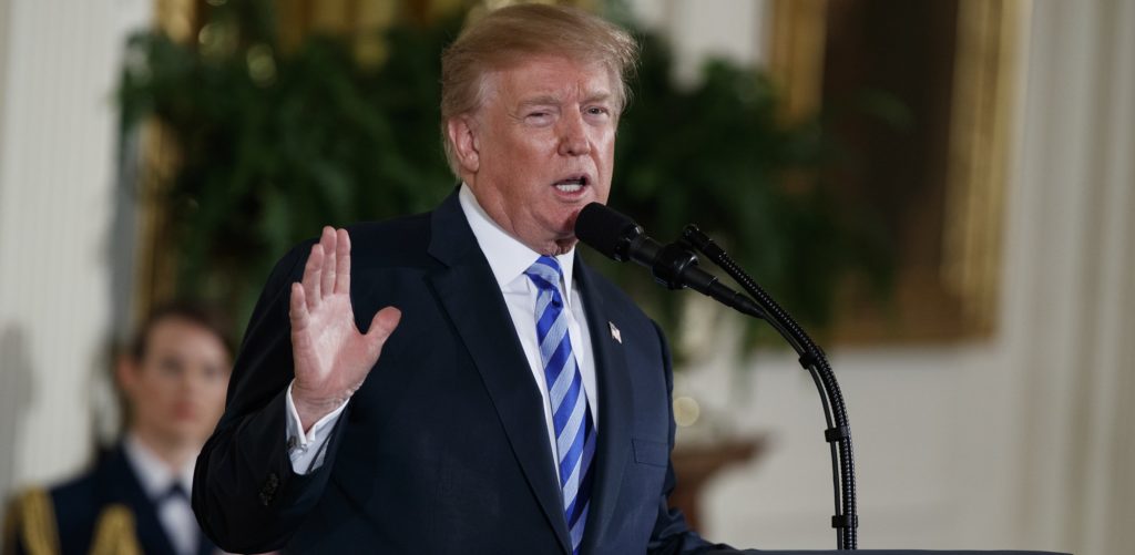 President Donald Trump speaks during the Public Safety Medal of Valor awards ceremony in the East Room of the White House, Tuesday, Feb. 20, 2018, in Washington. (AP Photo/Evan Vucci)