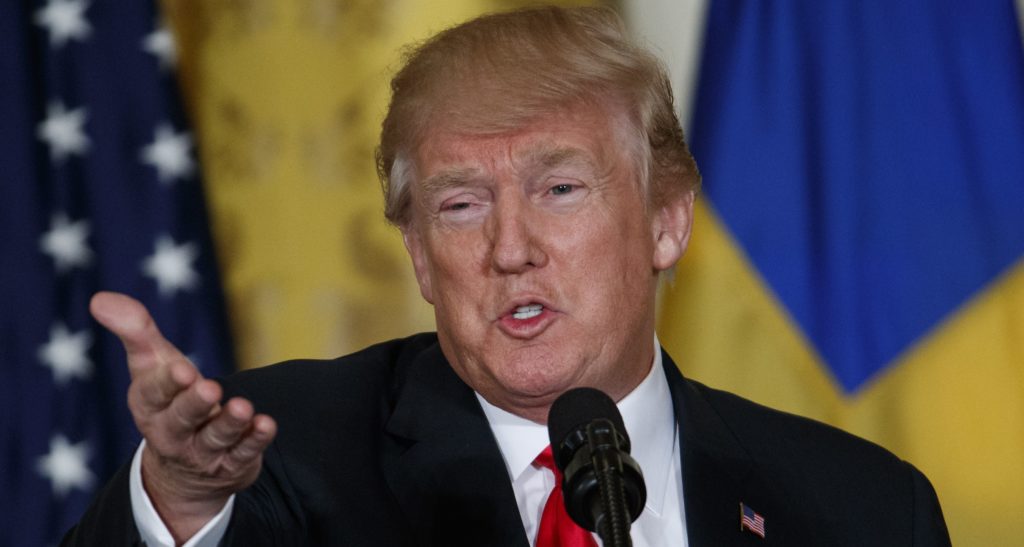 President Donald Trump speaks during a news conference with Swedish Prime Minister Stefan Lofven in the East Room of the White House, Tuesday, March 6, 2018, in Washington. (AP Photo/Evan Vucci)