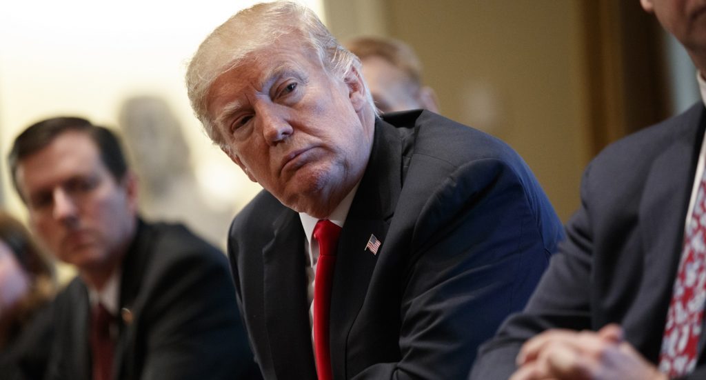 President Donald Trump listens during a meeting with steel and aluminum executives in the Cabinet Room of the White House, Thursday, March 1, 2018, in Washington. (AP Photo/Evan Vucci)