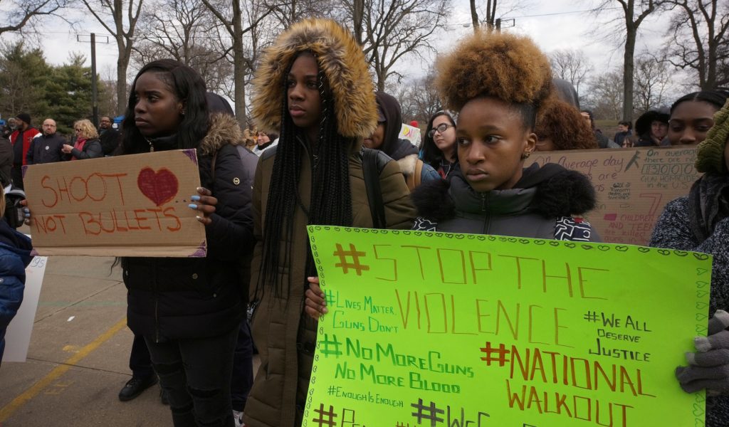 Students participate in a walkout to protest gun violence, Wednesday, March 14, 2018 in Prospect Park in the Brooklyn borough of New York, one month after the deadly shooting inside a high school in Parkland, Fla. (AP Photo/Mark Lennihan)