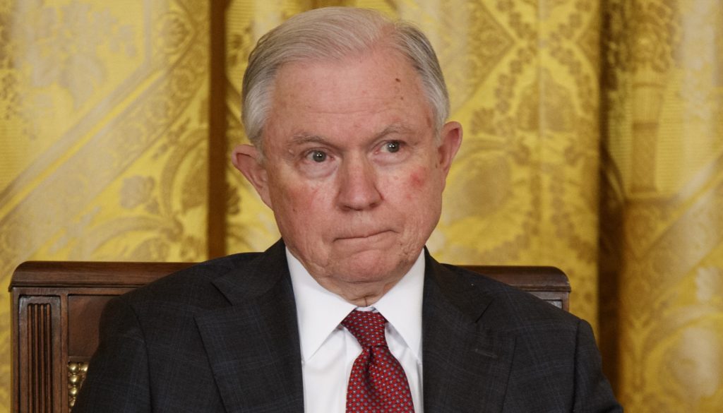 Attorney General Jeff Sessions listens during the White House Opioid Summit in the East Room of the White House, Thursday, March 1, 2018, in Washington. (AP Photo/Evan Vucci)