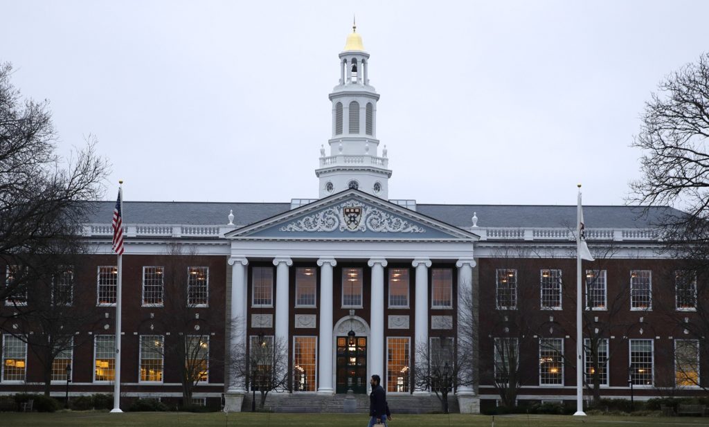 The Baker Library at the Harvard Business School on the campus of Harvard University in Cambridge, Mass., Tuesday, March 7, 2017. (AP Photo/Charles Krupa)