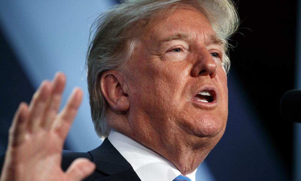 President Donald Trump speaks at the National Federation of Independent Businesses 75th anniversary celebration, Tuesday, June 19, 2018, in Washington. (AP Photo/Evan Vucci)
