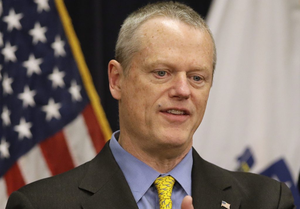 FILE - In this April 2, 2018 file photo, Massachusetts Gov. Charlie Baker faces reporters during a news conference at the Statehouse in Boston. Sharp divisions among Massachusetts Republicans over the presidency of Donald Trump could overshadow the GOP state convention on Saturday, April 28. Baker is among those who have distanced themselves from Trump. (AP Photo/Steven Senne, File)