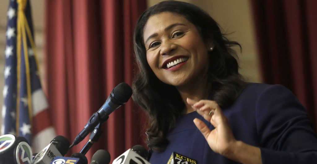 Incoming mayor London Breed smiles while speaking at Rosa Parks Elementary School in San Francisco, Thursday, June 14, 2018. It is now the job of Breed, the first black woman elected mayor of the city, to unite a wealthy but frustrated San Francisco, where the high-tech economy has sent the median price of a home soaring to $1.3 million and where homeless tents and human waste fester on sidewalks. (AP Photo/Jeff Chiu)