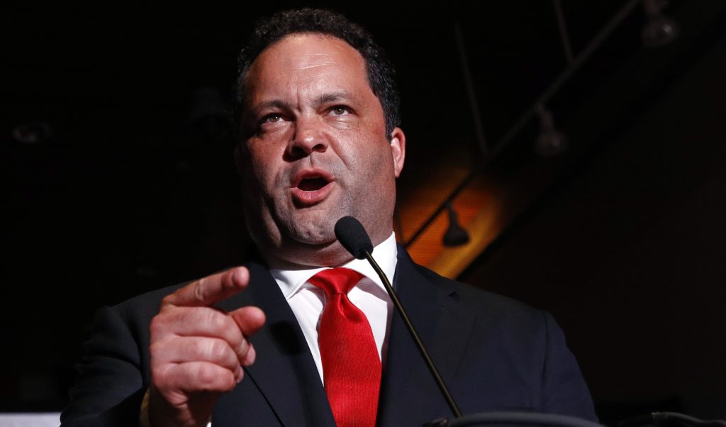 Maryland Democratic gubernatorial candidate Ben Jealous addresses supporters at an election night party, Tuesday, June 26, 2018, in Baltimore. Jealous won the Democratic nomination for governor in Maryland, setting up a battle against popular incumbent Republican Gov. Larry Hogan in the fall. (AP Photo/Patrick Semansky)