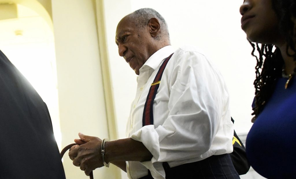 Bill Cosby is taken away in handcuffs after he was sentenced to three-to 10-years for felony sexual assault on Tuesday, Sept. 25, 2018, in Norristown, Pa. (Mark Makela/Pool Photo via AP)