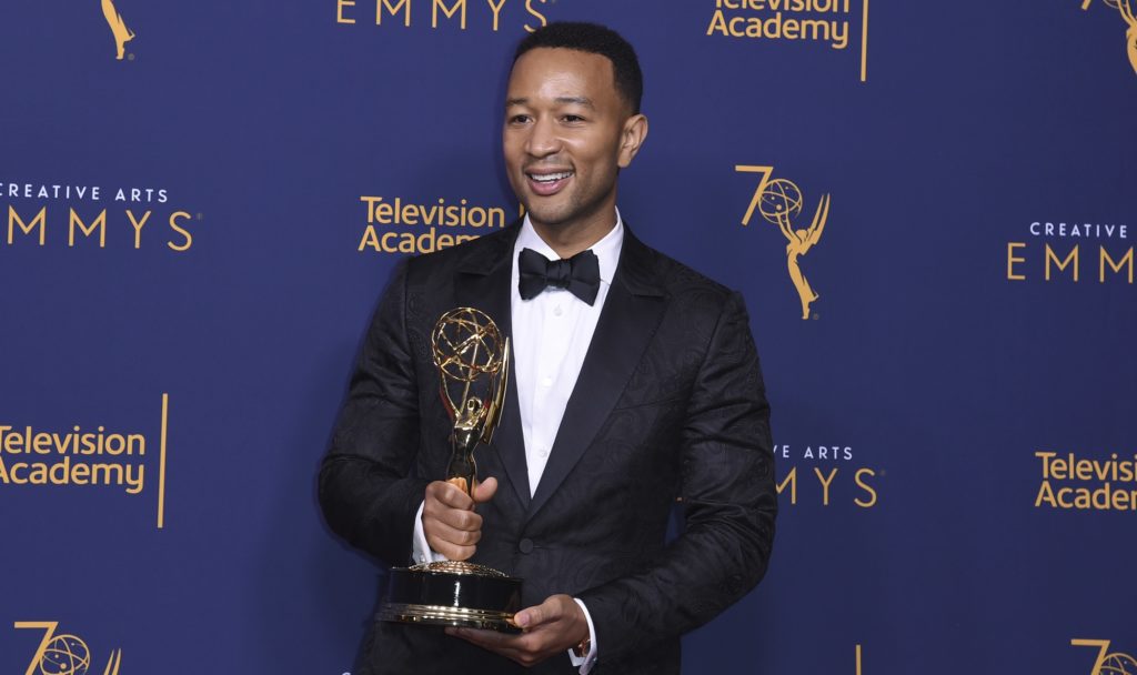 John Legend winner of the award for outstanding variety special for "Jesus Christ Superstar Live in Concert" poses in the press room during night two of the Creative Arts Emmy Awards at The Microsoft Theater on Sunday, Sept. 9, 2018, in Los Angeles. (Photo by Richard Shotwell/Invision/AP)