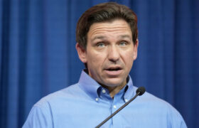 Florida Gov. Ron DeSantis speaks during a fundraising picnic on May 13, 2023, in Sioux Center, Iowa.